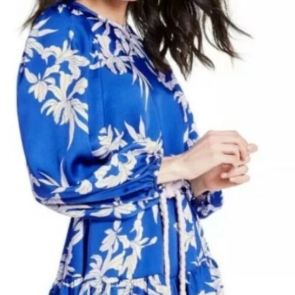 Alexis for Target Blue Floral Mini Dress | Balloon Sleeves & Rope Belt | Size M - Picture 4 of 8